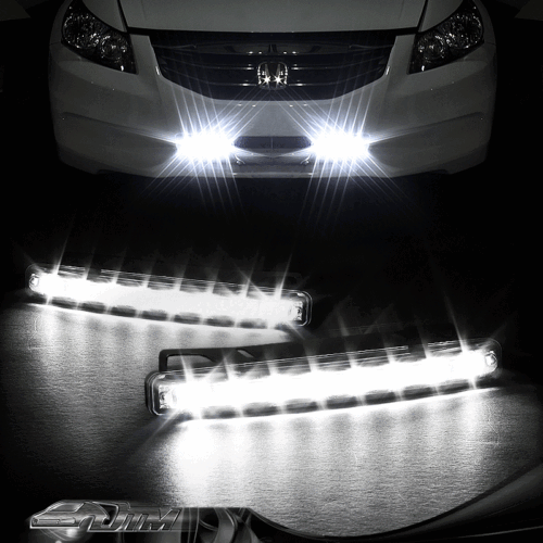8 LED Clear Lens Chrome Housing Daytime Running Lights DRL Fog Lamps Universal 5 - Picture 1 of 3