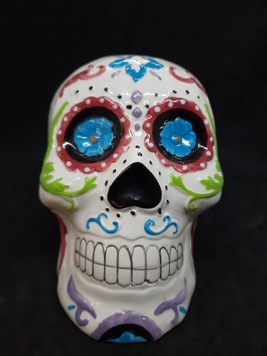 Calavera de Azúcar Día de los Muertos Cerámica Colorida Calavera Día de Muertos Grande - Imagen 1 de 8