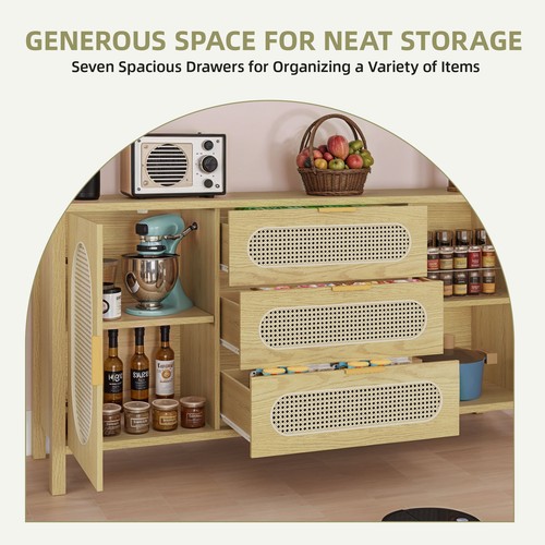 3 Drawers Chest of Drawer Dresser 63" Cabinet 4 Shelves Storage Enclosure Door - Picture 5 of 11