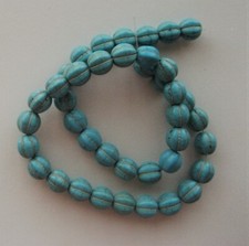 CRAFT-JEWELLERY-BEADS 10 x 10mm Turquoise 2 Tone Stone Ribbed Round Spacers