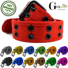 NEW Unisex 100% Cotton Canvas Belt Double Grommet Hole For Men Women Buckle Jean