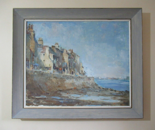 Large Mid Century St Peter Port Guernsey Oil Painting Signed QUINN Framed