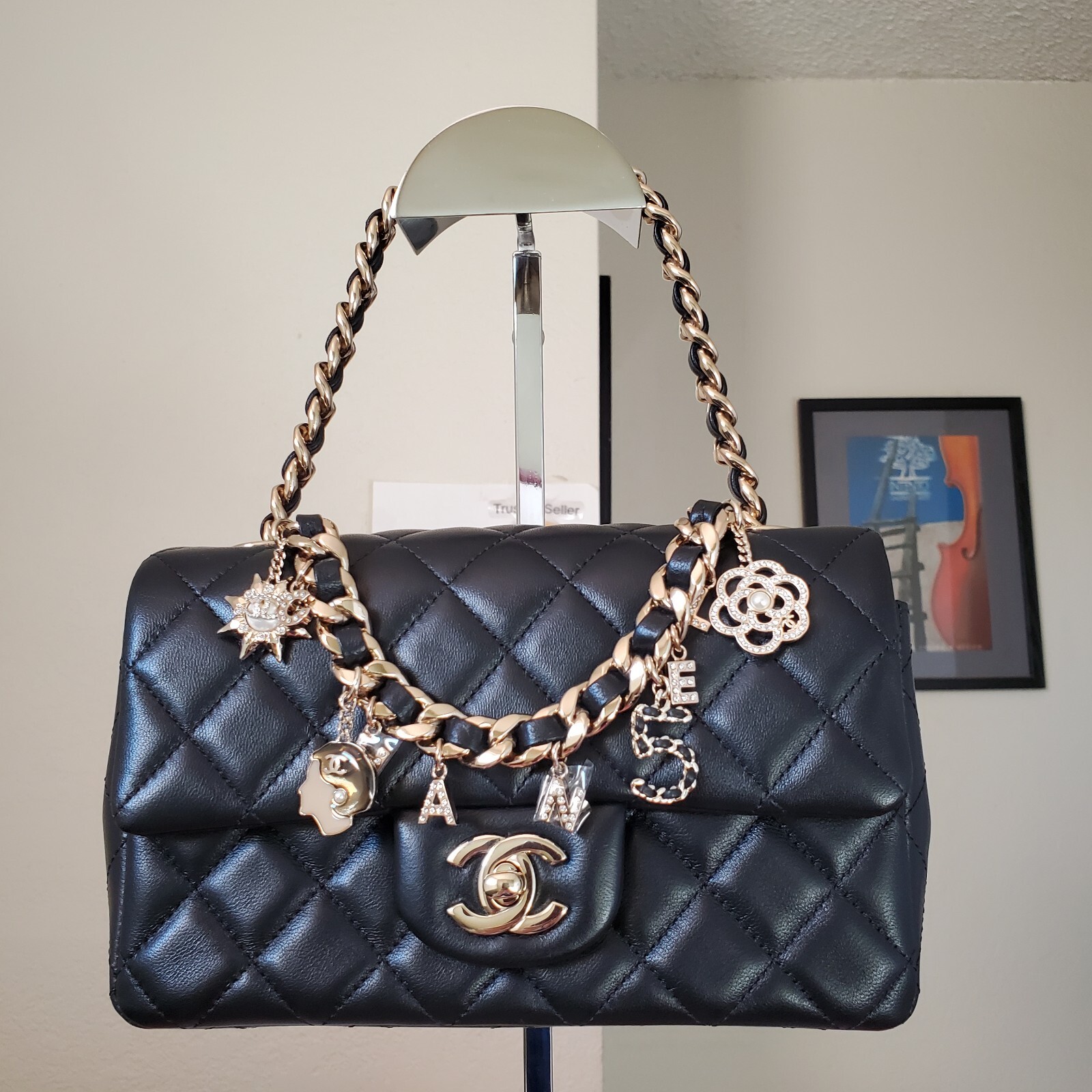 Chanel Classic mini Rectangular black Lambskin Co… - image 4