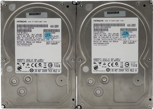 2x Hitachi 2TB 7200RPM 64MB SATA 8.9cm HDD 0F10311 HDS722020ALA330= 4TB En Total - Photo 2/4