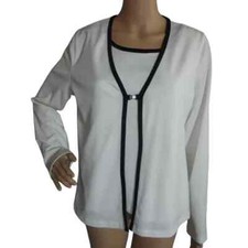 2fer Blouse Sz Medium Brannan Studio Vtg Shirt White Contrasting Trim top m set