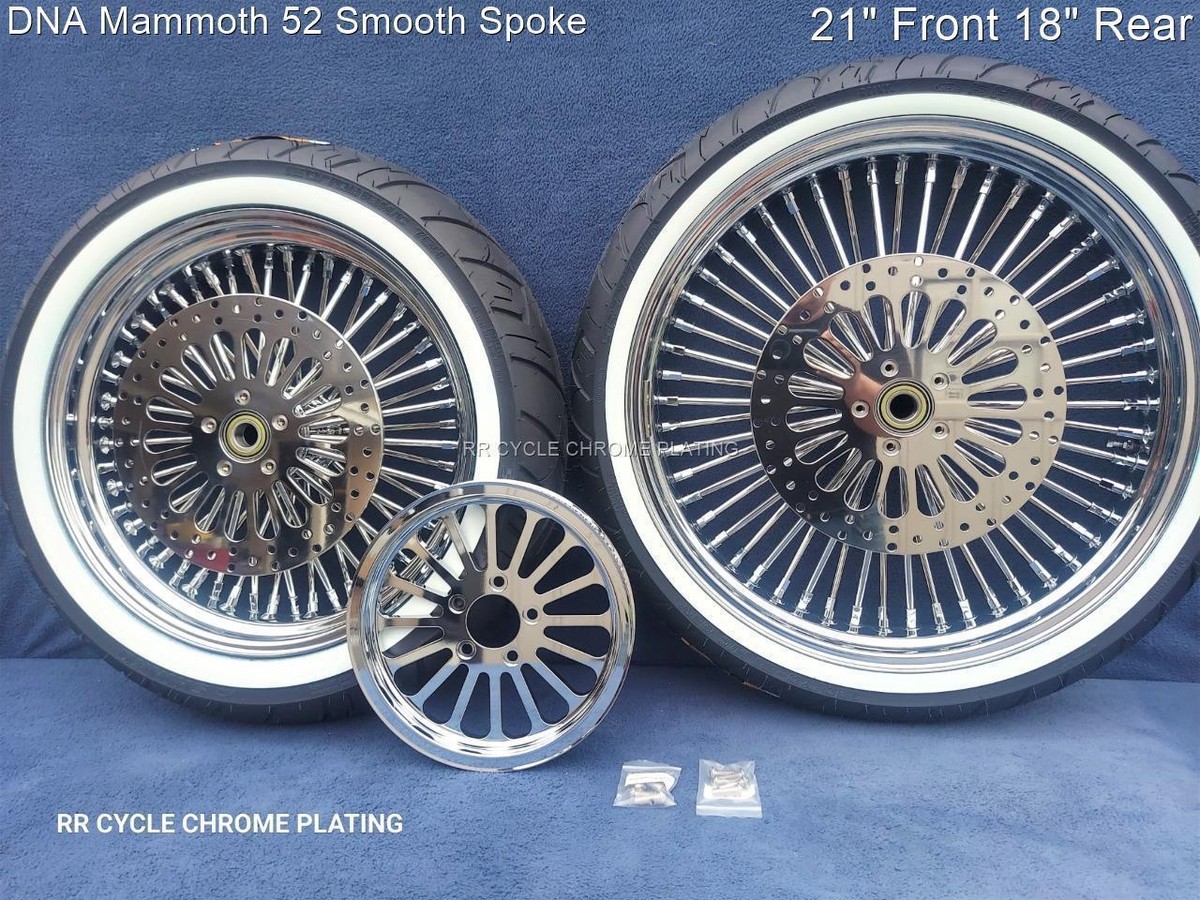 DNA Mammoth 52 Spoke Chrome Wheels 2 Rotors Pulley Tires Harley 08