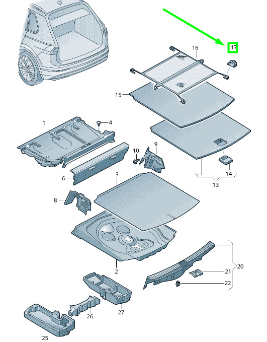 Support de filet de coffre pour Volkswagen Tiguan AD Mk2 5Na867075A