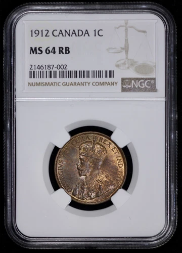 1912 Canada 1c Large Cent NGC MS 64 RB