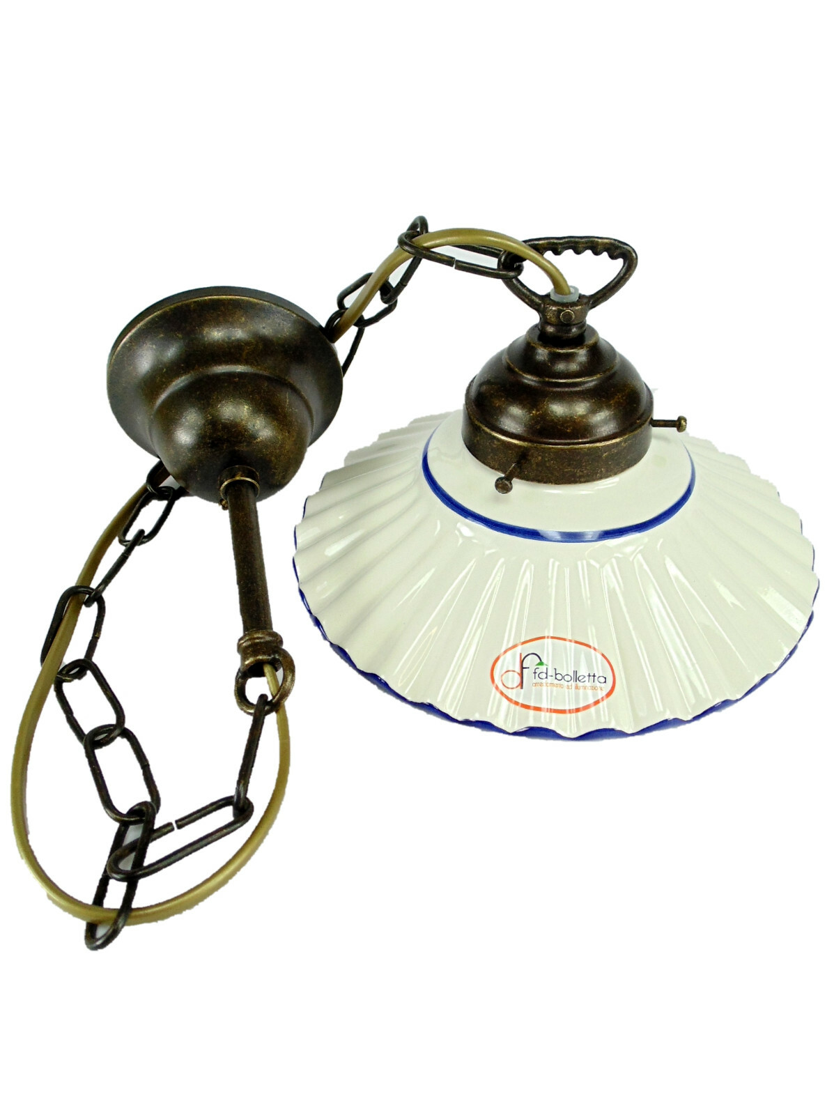 Lampadario Ottone Brunito e Ceramica L1027 Stile Liberty per Cucina