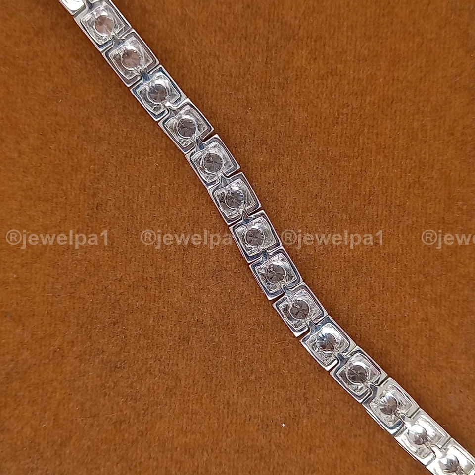 Brazalete Tenis 7" Pulgadas Largo 7 Quilates Redondo Corte Brillante Oro Blanco 14K Sólido Foto 2 de 4