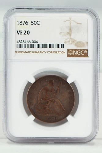 1876 Seated Liberty 90% Silver Half Dollar Graded VF 20 NGC