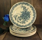 Set of 6 Antique French Transferware Plate Ironstone Blue 19thC -Ships DDP to US