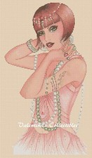 Art Deco Lady in Pink Dress Counted Cross Stitch Chart No.1-135