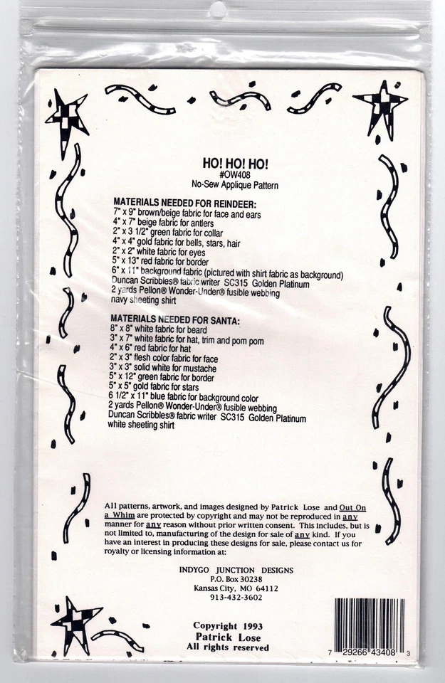 VTG 1990S SEWING CRAFTS PATTERN Out on a Whim INDYGO JUNCTION Ugly Xmas Sweaters - Image 2 of 2