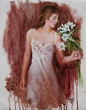 YARY DLUHOS Woman Female Figure Romance Portrait Original Art Oil Painting