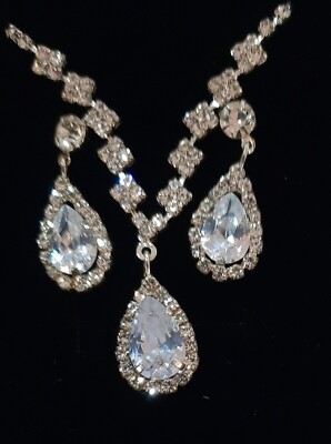 Silver Jewelry Set Windsor Prom Necklaces Silver Wedding Bridal Prom Crystal Rhinestone Necklace Earrings Bracelet Tiara E For Women Wedding Jewelry - Foto 2