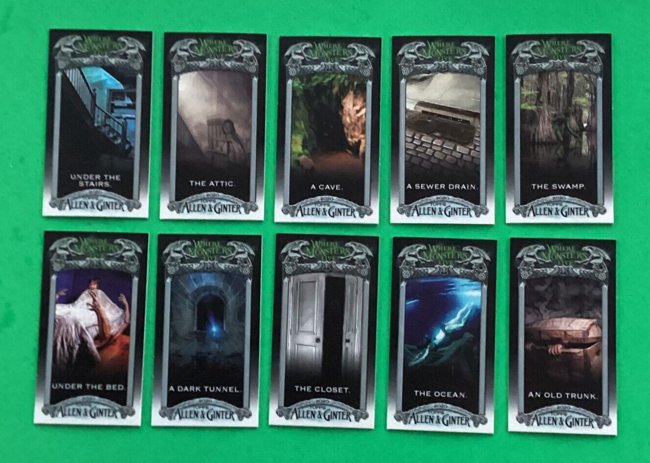 2020 ALLEN GINTER mini . FULL set of 10 . WHERE MONSTERS LIVE . GLOW IN THE DARK