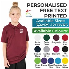 Personalised AWDis Polo Shirt Custom Printed PE Sports Unisex Kids Cool Polo Top