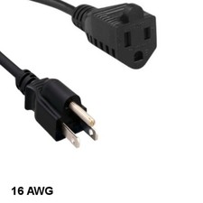 3ft Black AC Power Extension Cable Cord NEMA 5-15P to 5-15R 16AWG 13A/125V SJT
