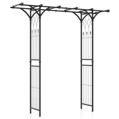 6.8' Outdoor Wedding Metal Arbor Arch w/ Side Trellises Climbing Plant Vine Rose