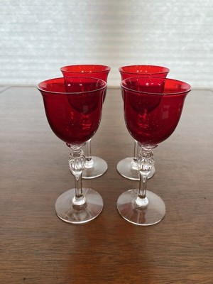 STUNNING SET(4) VTG Morgantown BRILLIANT RUBY Wine Glasses 5.5''H DISCONTINUED