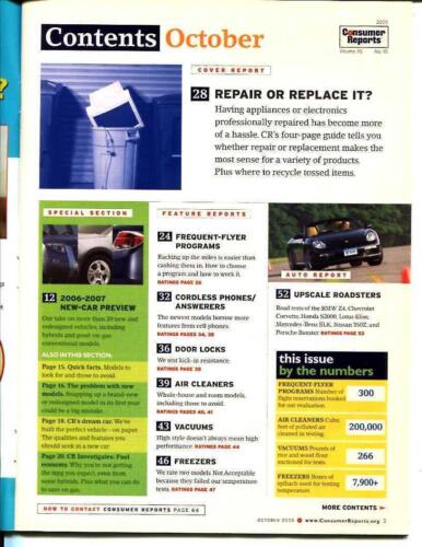 Consumer Reports Magazine Oktober 2005 - Reparieren oder ersetzen? Guide - Roadster - Bild 2 von 3