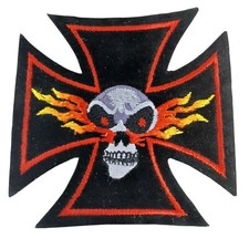 Skull Flames Cross Iron-On Sew-On Patch 3"X3" Embroidered Biker Motorcycle D4-19