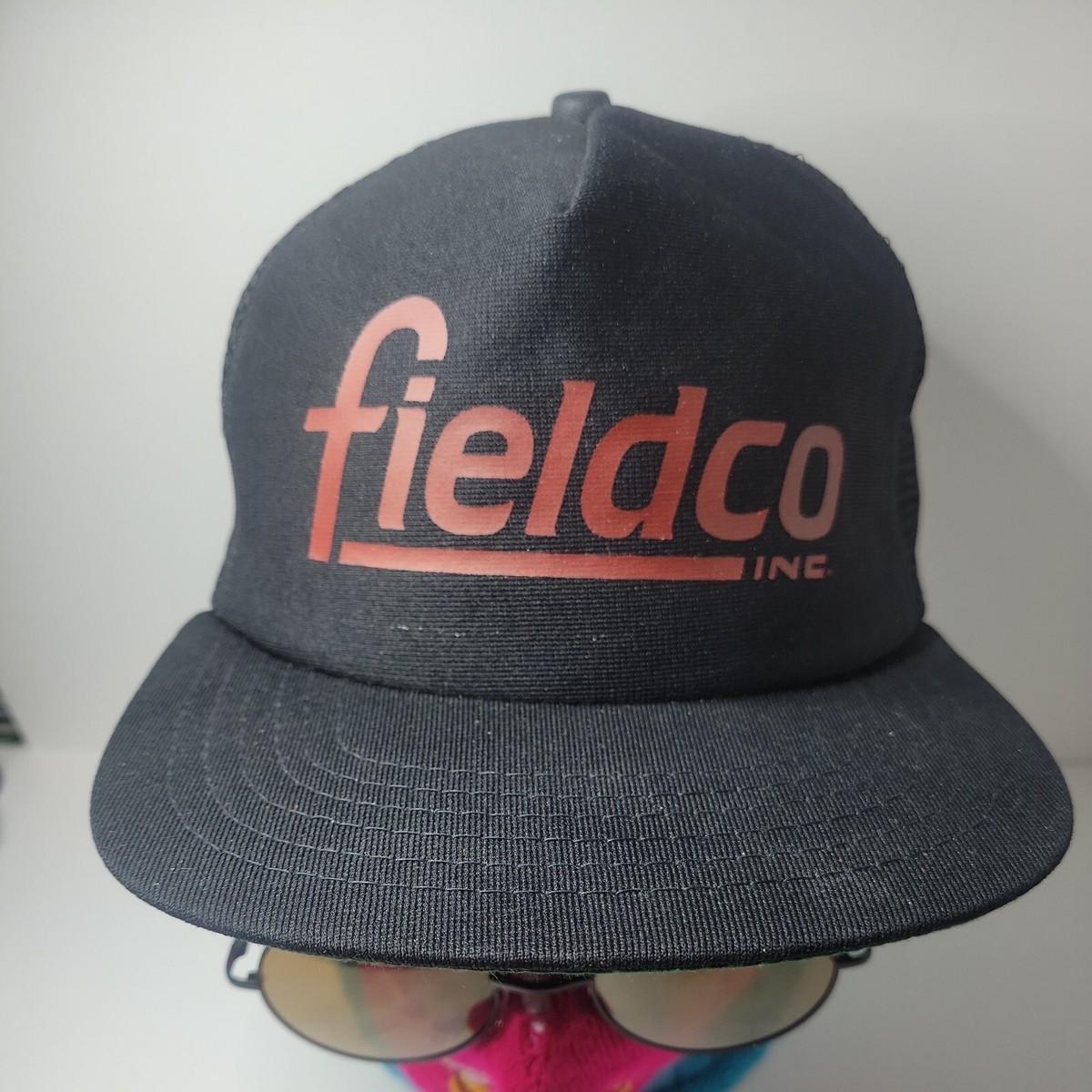 Vintage FIELD CO 1990's Trucker Cap Hat Black Logo Snapback
