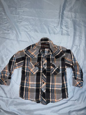 Rock & Roll Cowboy Plaid Pearl Snap Button-Up Long Sleeve Shirt Kids Size XS 5/6
