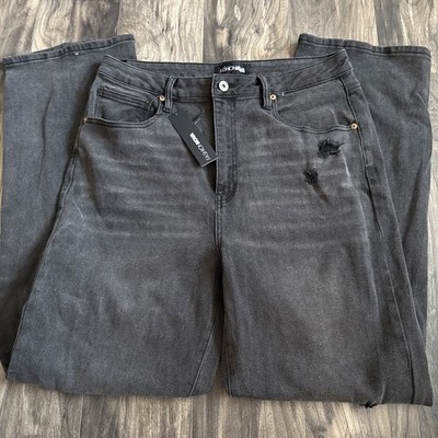 NWT Fashion Nova 90 s Nostalgia Straight Leg Black Distressed Ripped Jeans sz 15