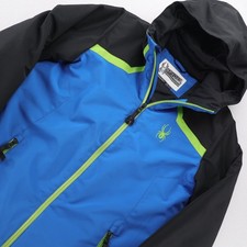 Spyder Boys Blue Black Lime Green Hooded Ski Jacket Size L 14/16 195019