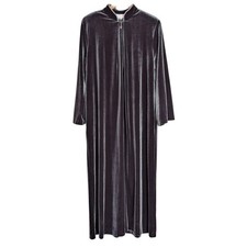 Diamond Tea Vintage Black Velvet Zip Front Robe Sz M Dressing Gown Glam Regency
