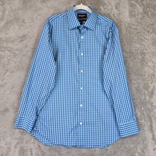 Bonobos Dress Shirt Mens 16.5 34/35 Blue Gingham Slim Fit Stretch Long Sleeve
