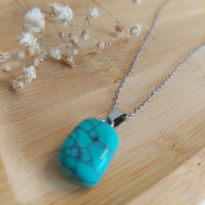 Gemstone Necklace   Natural Stone Pendant on Leather or Steel Chain   Handmade C