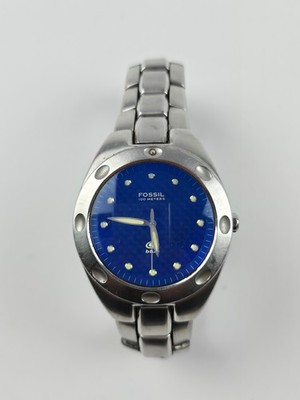 Fossil Blue Men's Stainless Steel Quartz Watch New Battery -Needs Pin on clasp
