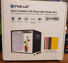 PULUZ Foldable LED Ring Lite Studio Photo Box 12 Color Backgrounds 25cm NIB
