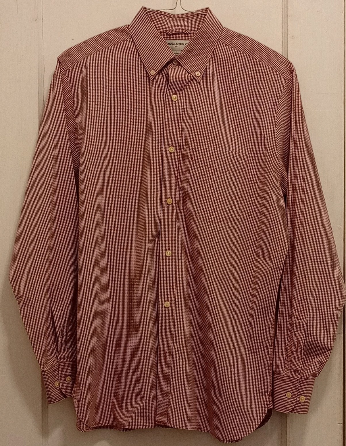 Banana Republic Men's Red White Check Dress Shirt L 16-16 1/2 Button-Down