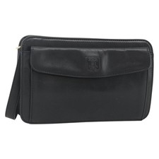 CELINE Clutch Bag Leather Black Gold Auth 180072