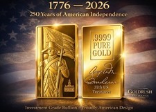 .9999 Pure Gold Ingot 1776 Independence Continental Soldier US Patriotic Design
