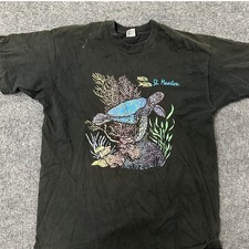 Fruit of the Loom T-shirt Mens XL Black St. Maarten Sea Turtle USA Made Vintage