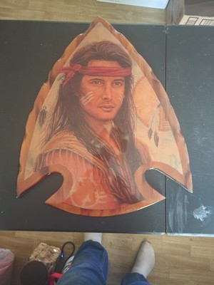 Native American Indian Wooden Arrowhead Vintage Art Wall Decor 16x15