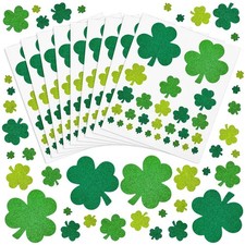 10 Sheets St. Patrick's Day Stickers Glitter Shamrock Paper Decals Sheet 3 Color