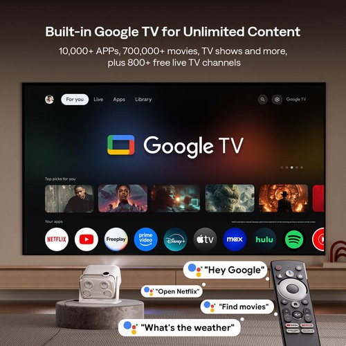 BOOM Mini Google TV 4K Proiettore Smart Supportato con WiFi e Bluetooth, Out... - Foto 2 di 9