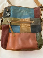 THE SAK Indio Patchwork Leather Shoulder Bag Hobo Happy & Free Purse EUC