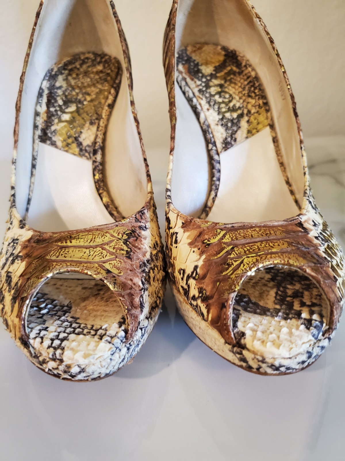 Dior Gold Beige Python Snakeskin Platform Peep To… - image 18