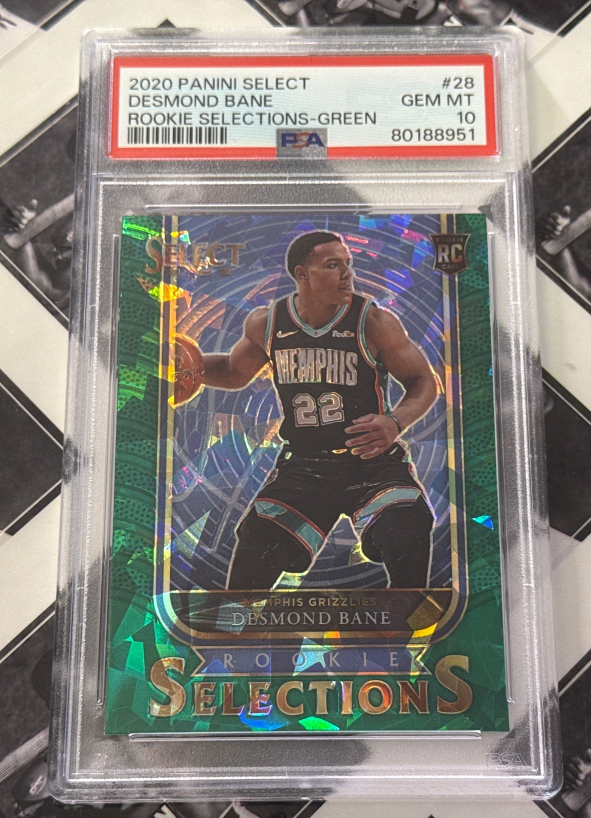 PSA 10 2020-21 Panini Select Desmond Bane Rookie Selections Green Cracked Ice