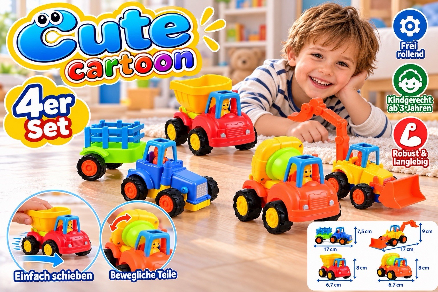 Spielzeugauto Bagger Konstruktionsfahrzeuge 4 in 1 Set für Kinder Traktor