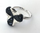 Vintage Signed 925 Sterling Silver Black Enamel 3 Leaf Clover Ring Size 8 — photo 2