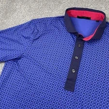 Greyson Polo Shirt Mens L Batweb Blue Geometric Performance Golf Wicking Stretch