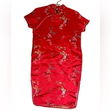 Girl's red floral Chinese Asian traditional dress size 8